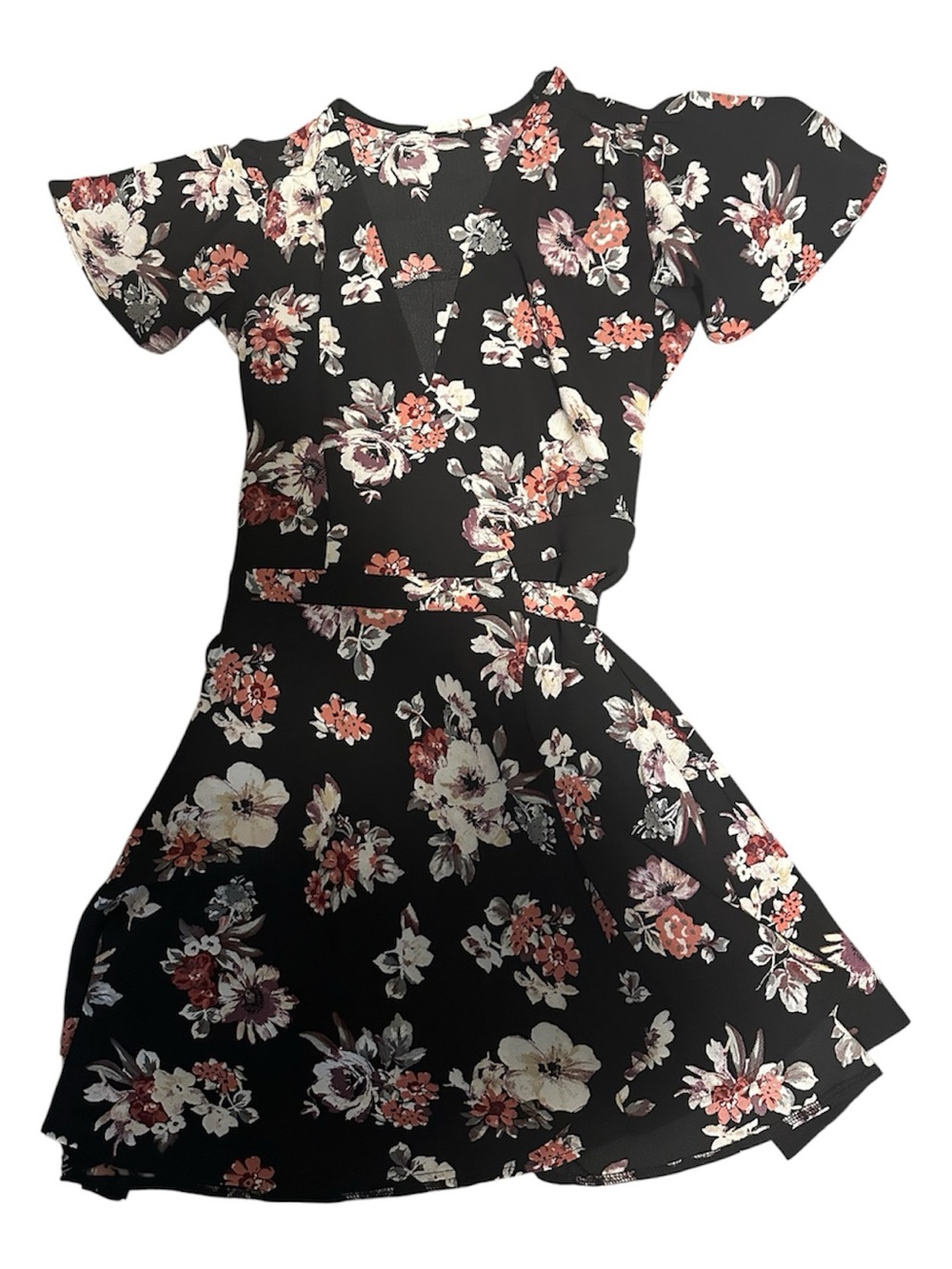 Ripe Black Floral Asymmetrical Dress with Pink and Cream Blooms